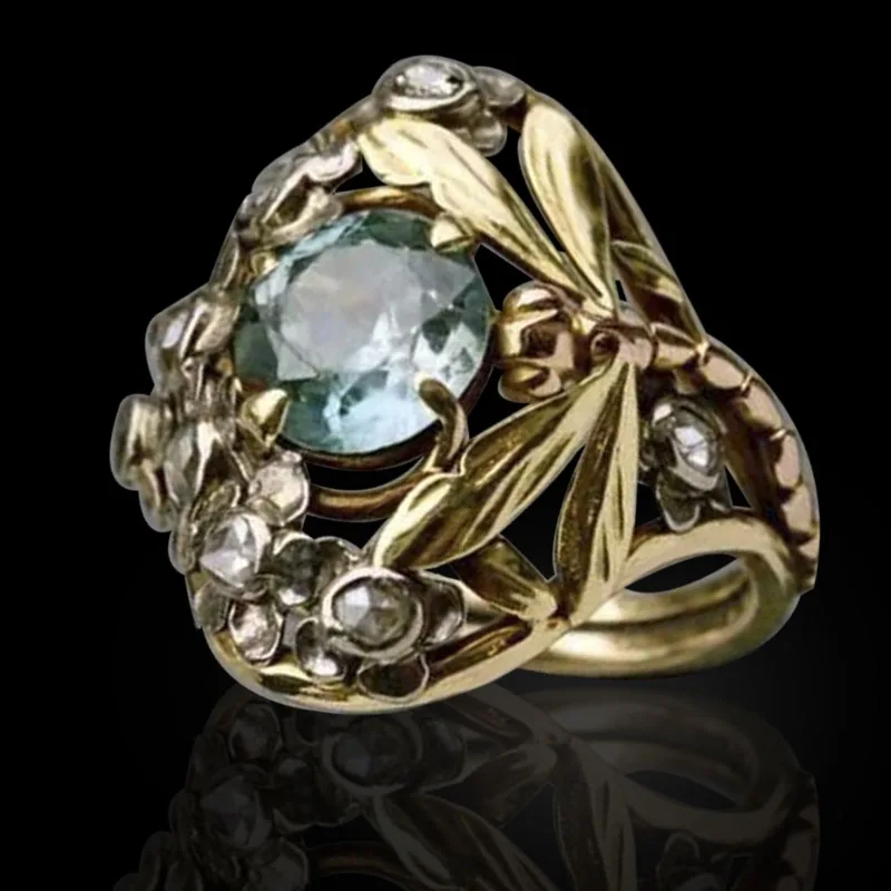 

Fashion Hollow Light Blue Crystal Lovely Beautiful Dragonfly Animal Ring for Women Gold Color Female Party Jewelry