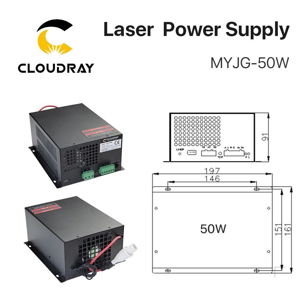 Cloudray 50 Вт CO2 лазерный источник питания для лазерной гравировки резки MYJG 50W