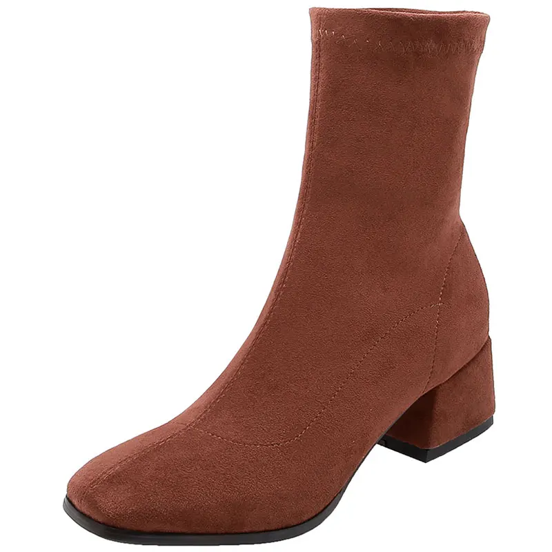 Женские эластичные ботинки-носки на высоком квадратном каблуке | Обувь