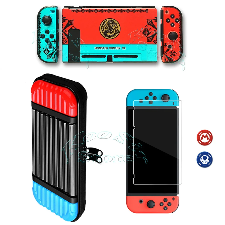 5 in 1 Kit Жесткий чехол для nintendo s, сумка для переноски, защитная стеклянная пленка Nitendo Switch, цветная оболочка для nintendo Switch - Цвет: 5 in 1 Kit