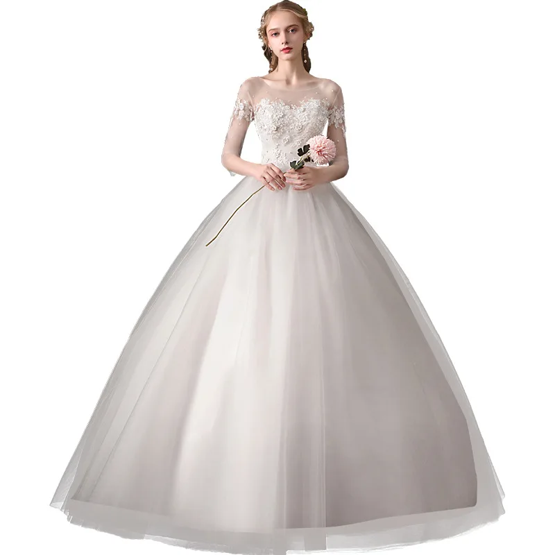 LAMYA Illusion Half Sleeve Boat Neck Bridal Dress Ball Gowns Spaghetti Straps Ivory Tulle Wedding Dresses Marriage | Свадьбы и