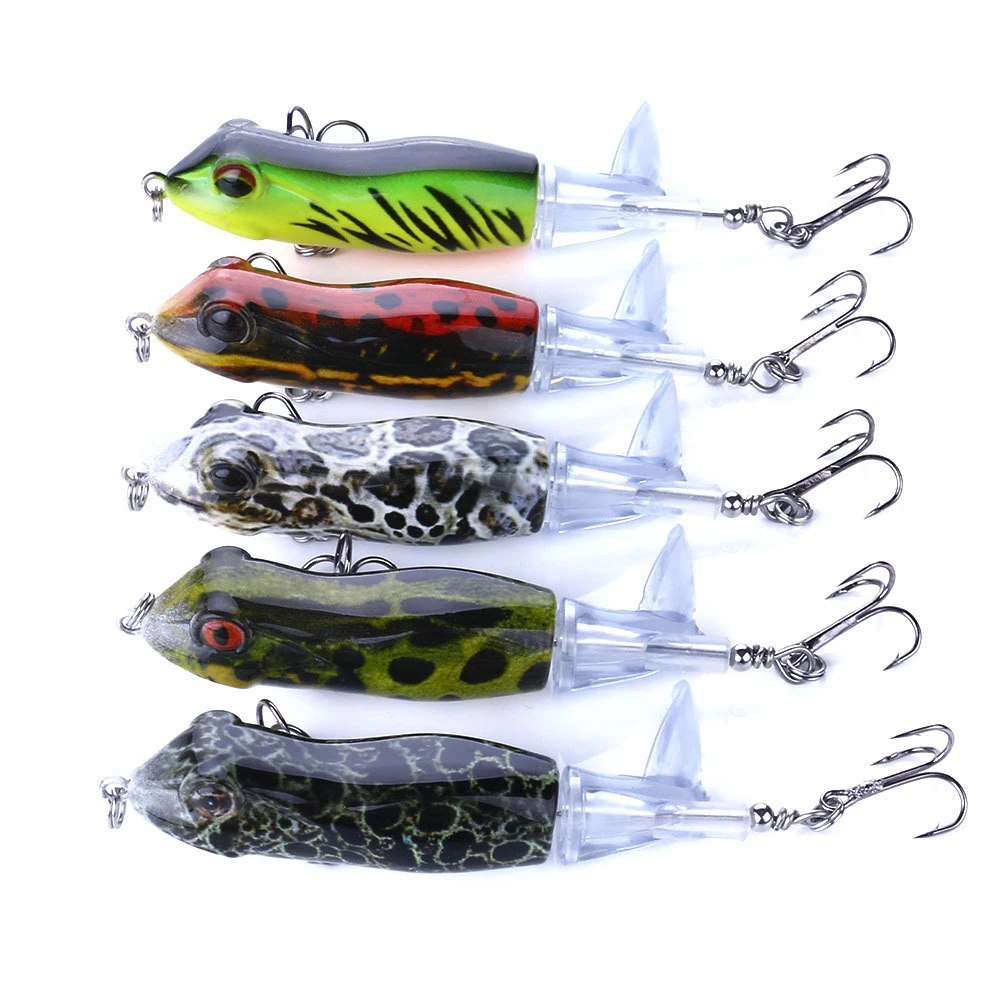 

5pcs 9.5cm 11g Topwater Frog Whopper Plopper Fishing Lures Hard Artificial Bait with Rotating Soft Tail Pike Fishing Tackle Lure