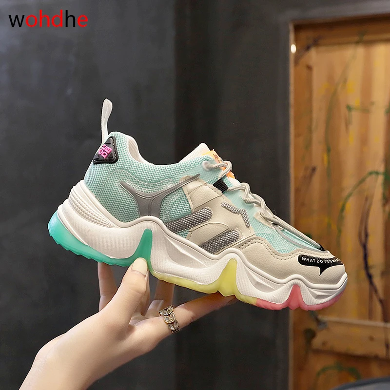 

wohdhe Colorful Women Sneakers Rainbow Platform Sneakers Mesh Tenis Feminino Designer Shoes Running Women Shoes 2020 New Summer