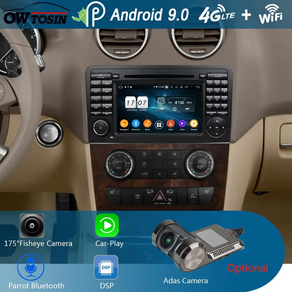 Автомобильный DVD-плеер с экраном 7 дюймов IPS 8 ядер 4 Гб + 64 ГБ Android 9 0 для Mercedes Benz ML GL