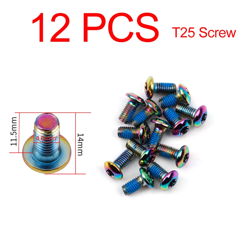 

IIIPRO 12 Pcs Colorful Bicycle Disc Brake Rotor Torx Bolts T25 M5x11.5mm MTB Bike Alloy Steel Fixing Screws