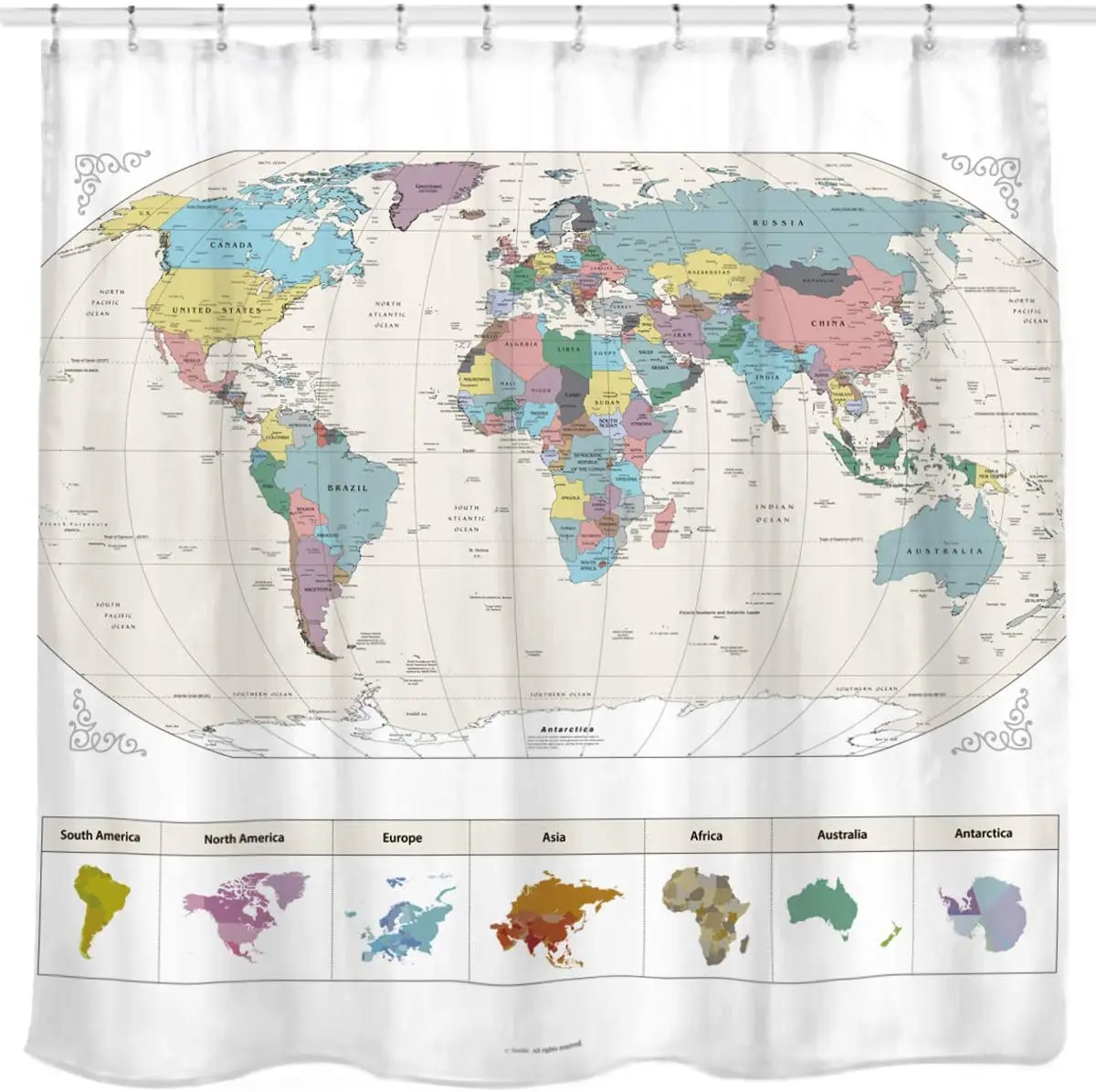 

Map of the World with Detailed Major Cities Fabric Shower Curtain