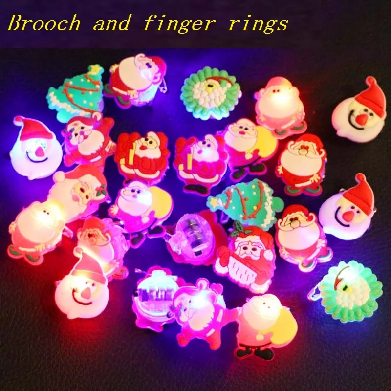 Anillo de luz que brilla en la oscuridad, broche LED de Pap&aacute; Noel, juguetes brillantes para Fiesta infantil, regalo de Navidad, decoraci&oacute;n de Navidad, 50 piezas, 2022-0