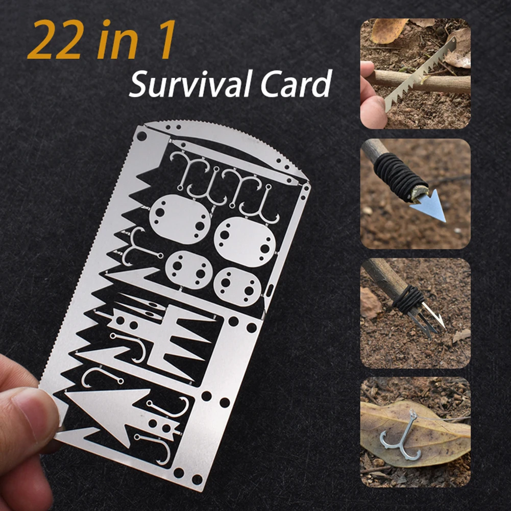 

22 in 1 Camping Survival Card Multitool Hook Fork Saw for Outdoor Hunting Multifunctional Survival Tool Fishing Tackle Hook Card