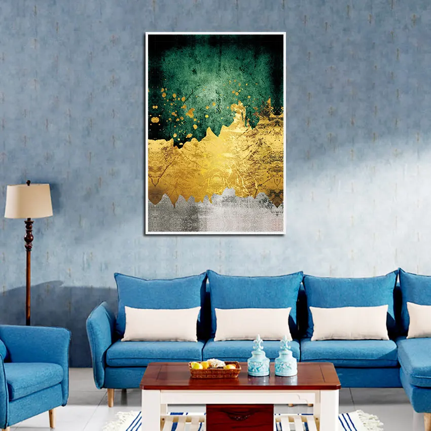 

Nordic Modern Abstract Canvas Painting Interior Green Gold Poster Wall Art Decor Pictures for Room Home Design Frameless