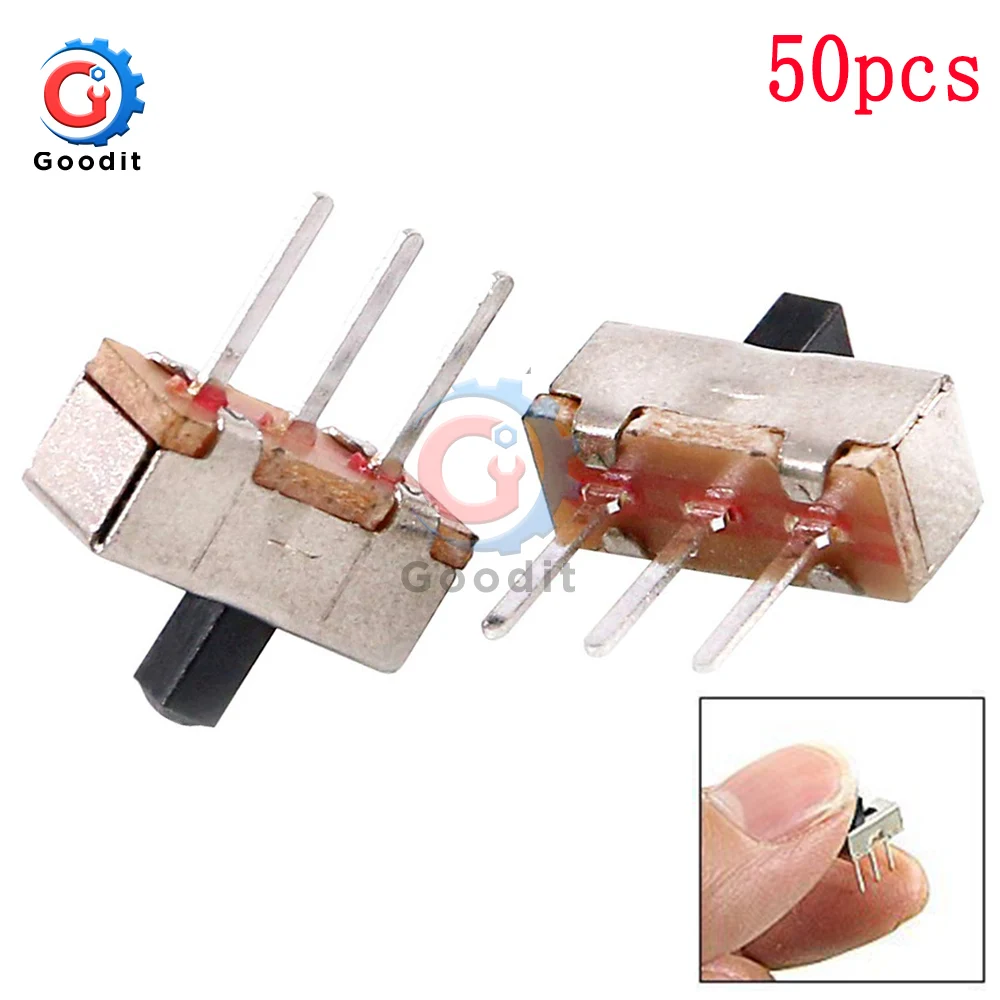 50 шт. SS12D00G3 скользящий переключатель 2 положения SPDT 1P2T 3Pin PCB панель мини Вертикальная Зажимная скоба переключатели для DIY электронных аксессуаров