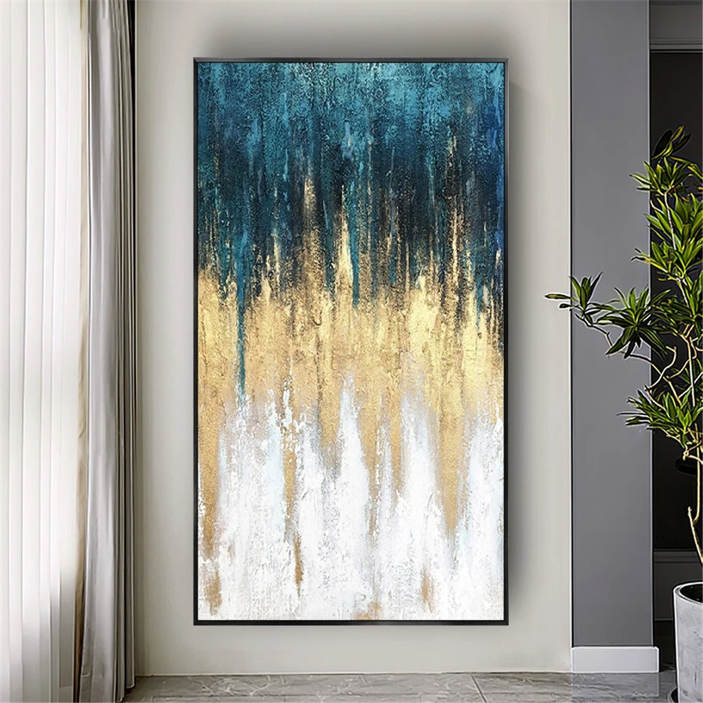 

100% Hand Painted Abstract Dark Green Blue Painting Beach Oil Painting On Canvas Modern Wall Art For Living Room Decoration