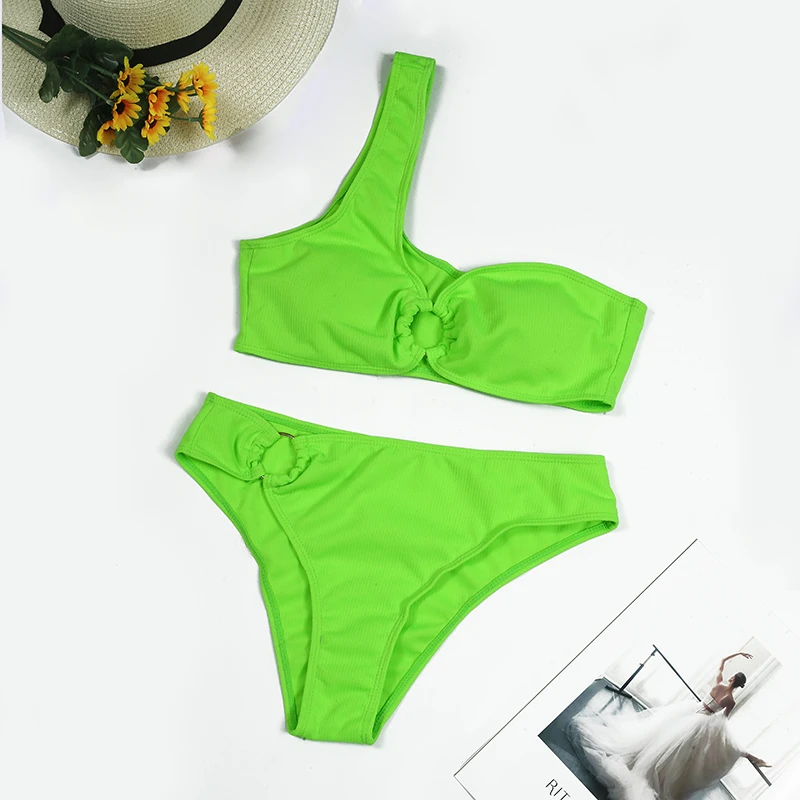 

High Waist Bikini 2021 Woman Sexy One Shoulder Swimwear Women Swimsuit High Leg Bikinis Set Brazilian Swimming for Bathing Suit