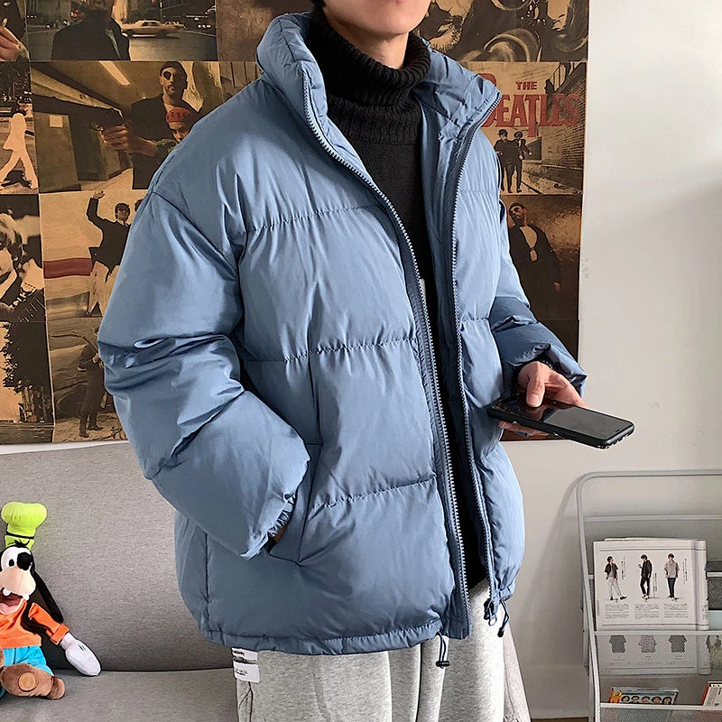 Korean Style Stand-up Collar Coat Men's Parka Warm Fashion Casual Short Coat Men Loose Winter Thicken Jacket Mens Clothes S-3XL