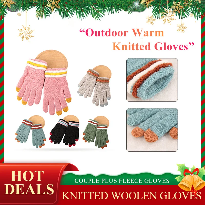 

Ladies Knitted Plus Woolen Thread Outdoor Warm Couple Gloves 2022 Womem Men Winter Gloves New Style Fashion Gloves