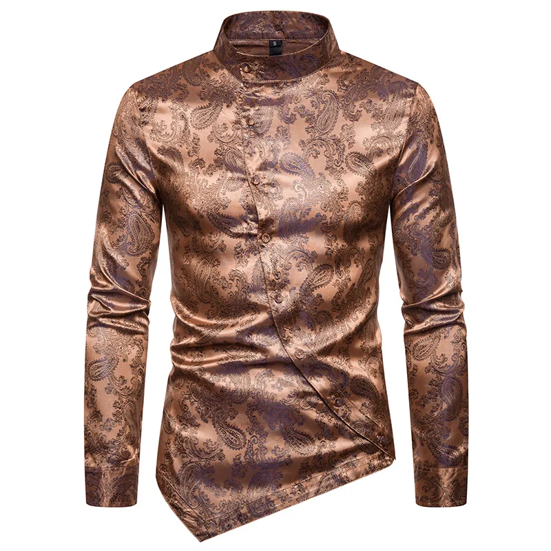 Stylish Luxury Silk Shirt Men 2019 Satin Smooth Solid Casual Slim Fit Shiny Wine Red Wedding Dress Shirts | Мужская одежда