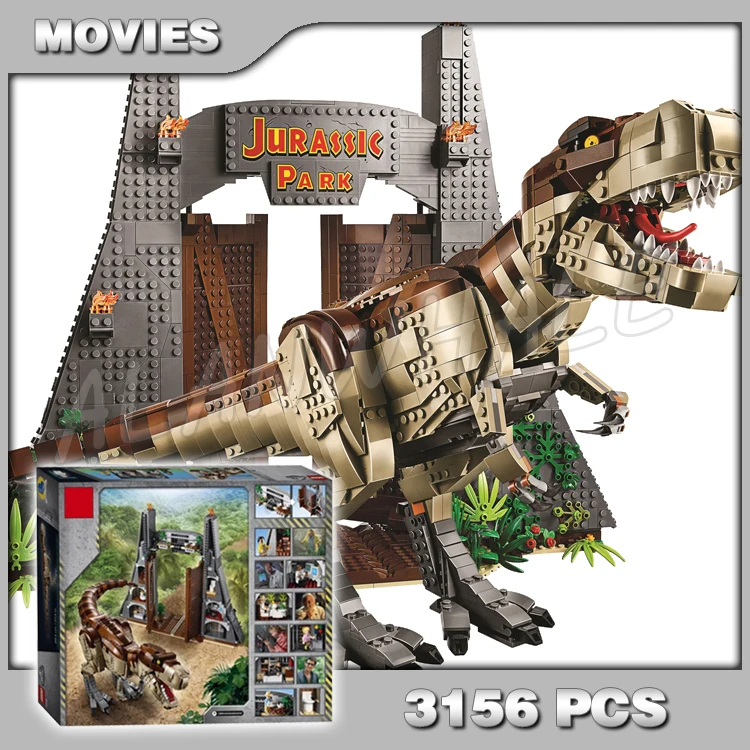 

3156pcs Jurassic World T.rex 11338 Rampage Park Gate Great Giant Dino Building Blocks Dinosaur Toys sets Compatible With Model