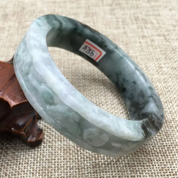 59 мм винтажный китайский ручной резной черный зеленый жадеит нефритовый браслет