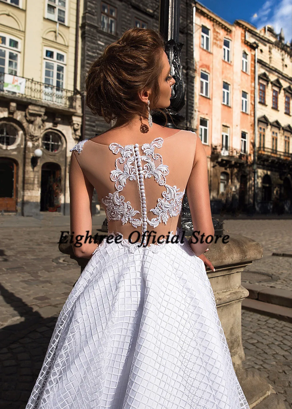 

Eightree Vestido de Noiva Renda White Wedding Dress 2021 Lace Sexy High Quality Princesa Bride Dresses Gowns lllusion Buttons