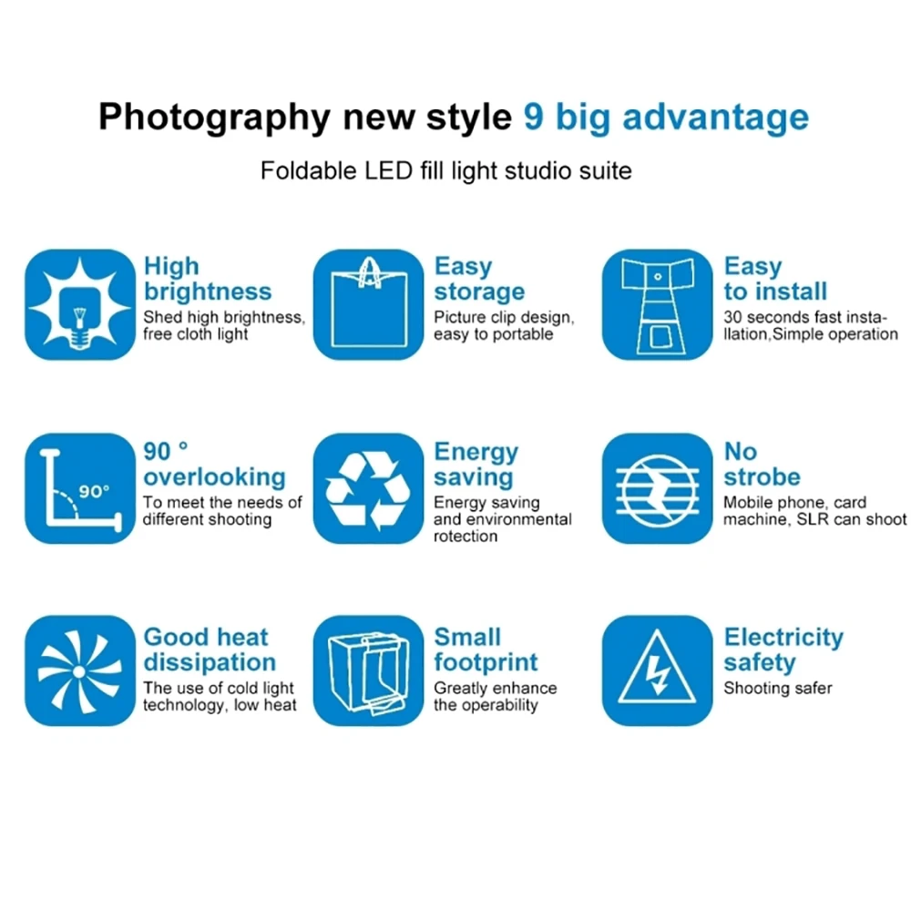 

Folding LED Photo Studio Set 60CM LED Professional Photograghy Photo Softbox 5500K Nylon Cloth -Free Color Background Fabric