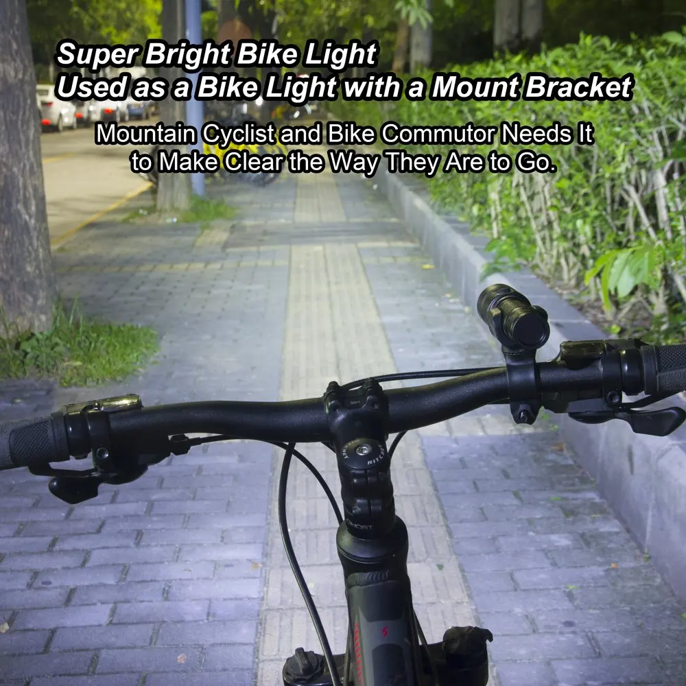 USB rechargeable LED Bicycle light 4 lighting mode super bright flashlight use 18650 battery for night riding, camping, etc