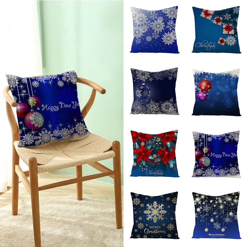 

Dark Blue Linen Christmas Pillowcase Quilt Cover Pillowcase Home Chair Hotel Bed Decoration Pillowcase