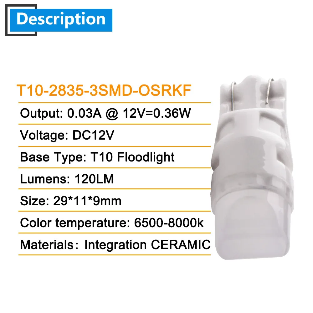 Светодиодный прожектор 10x DC 12V T10 W5W 194 2835 3 SMD CREAMIC OSRKF светильник для чтения двери