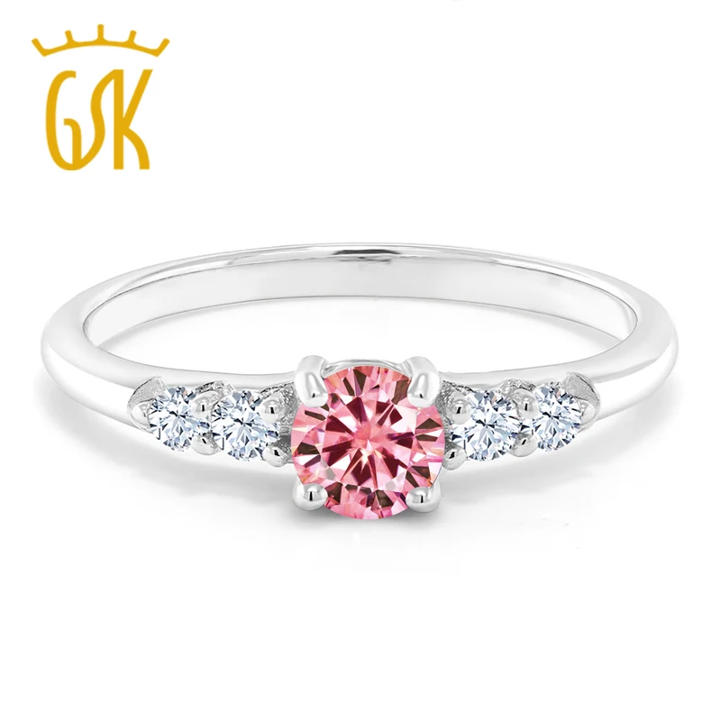 GemStoneKing кольцо из серебра 925 пробы, розовый Муассанит, Белый сапфир, 0.50ct, тонкая и изящная тонкая бижутерия