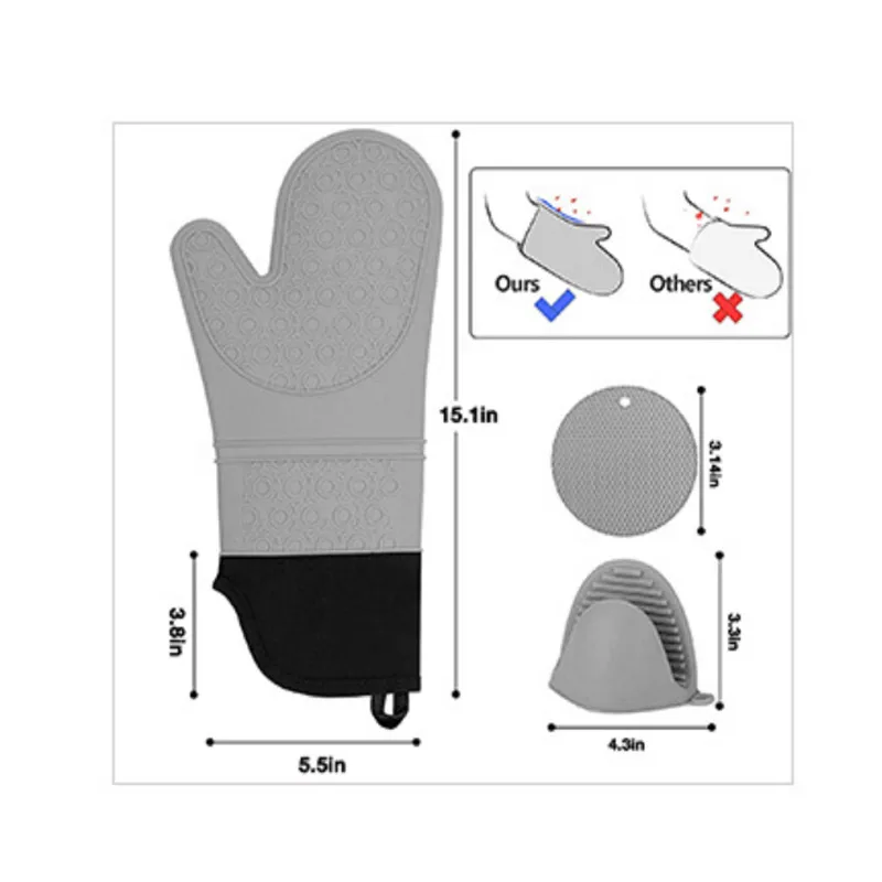

Heat Resistant Oven Mitts Set with Mini Oven Gloves and Hot Pads Potholders Non-Slip Long Oven Mitts for Baking Kitchen Gloves