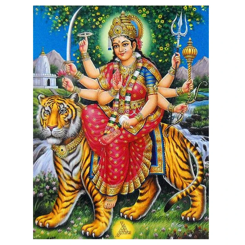 DIY Алмазная вышивка blessding Durga Vehicle Tiger 5D полная круглая картина крестиком свисающие