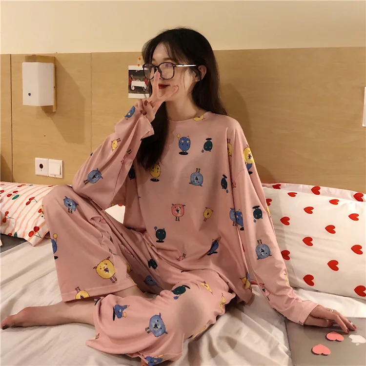 mianyang dousa Женские пижамные комплекты, костюм с длинными рукавами, Мультяшные животные, большие размеры, пижамы для девочек, женские пижамные костюмы, домашняя одежда, Пижама для женщин - Цвет: mianyang dousa