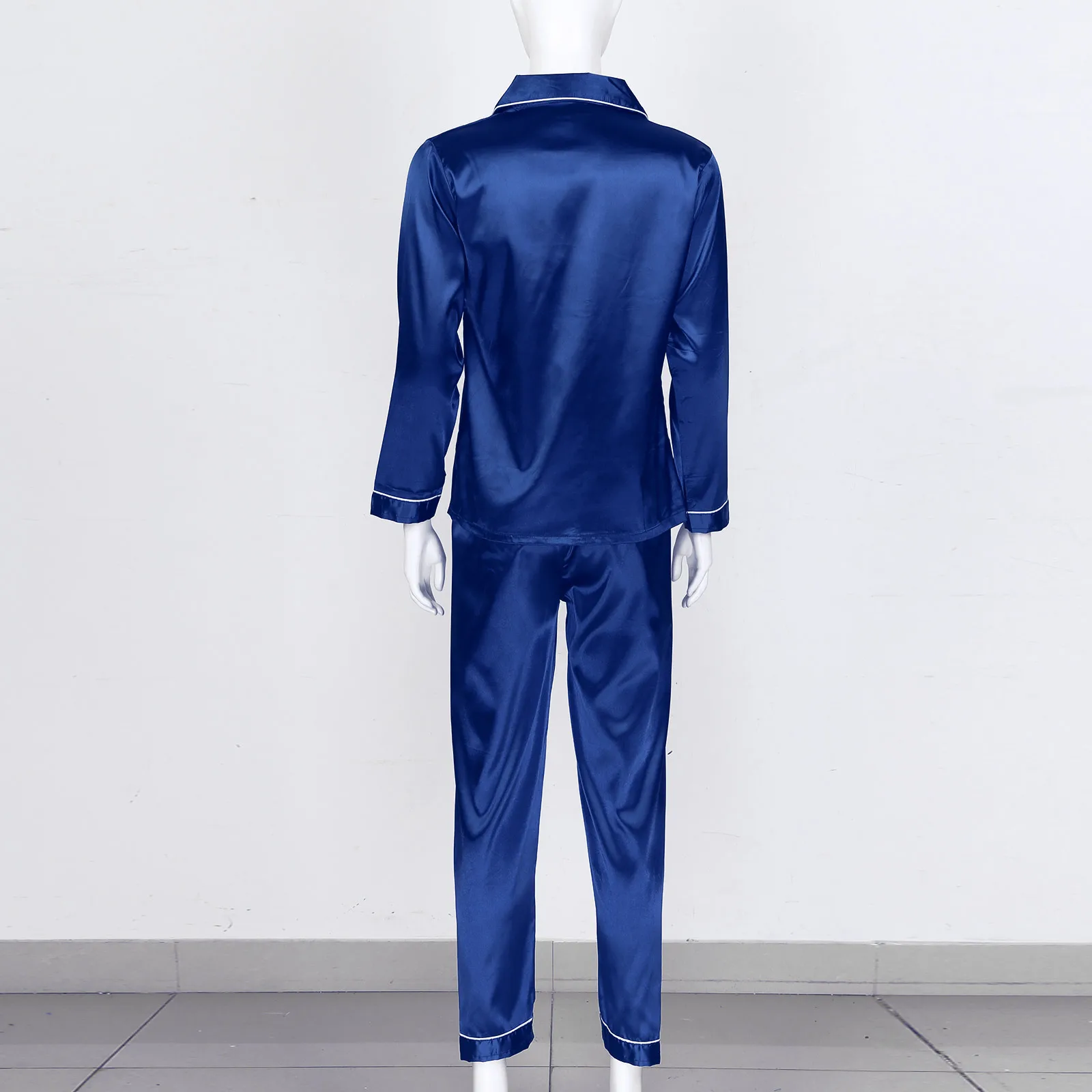 Spring/Autumn Women Sleepwear Long Sleeve Button Down Blouse Shirts Sleep Tops with Pants Satin Pajamas Set Nightwear Loungewear