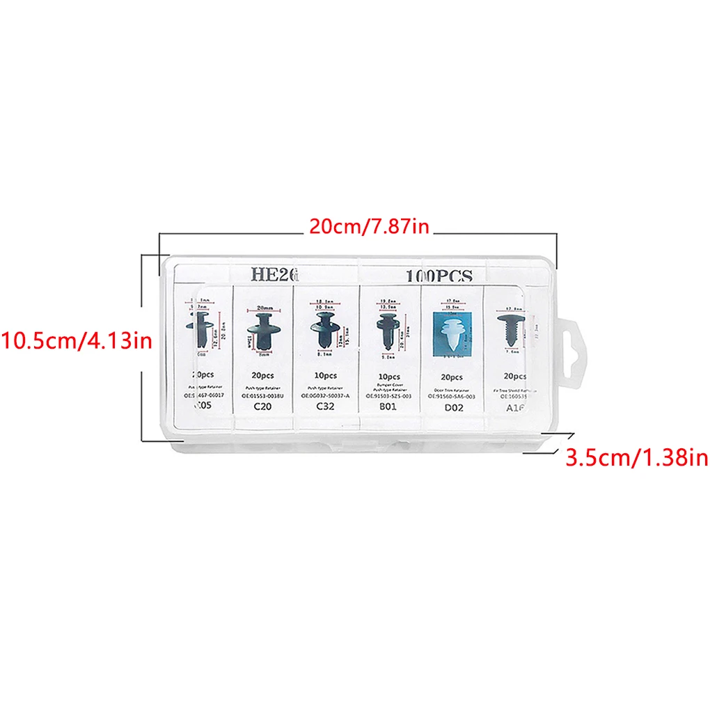 

6 Size 100pcs Auto Fastener Clip Mixed Car Body Push Retainer Pin Rivet Bumper Door Trim Panel Retainer Fastener Kit