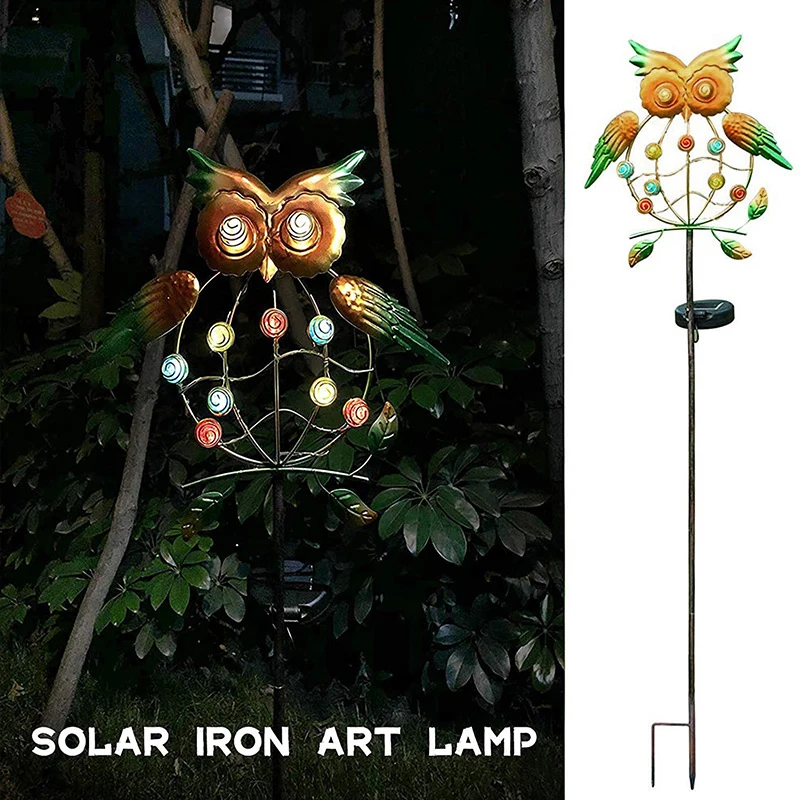 

New Solar Owl LED Light Garden Wrought Iron Handicraft Plug-In Lamp for Courtyard Decoration NE
