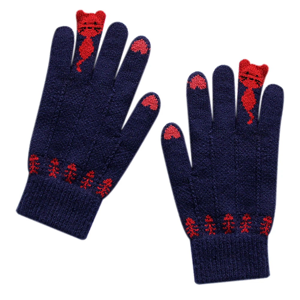 

Warm Winter Knitted Full Finger Screen Gloves Mittens Women Cute Cartoon Cats Gloves Handschoenen Guantes Gloves