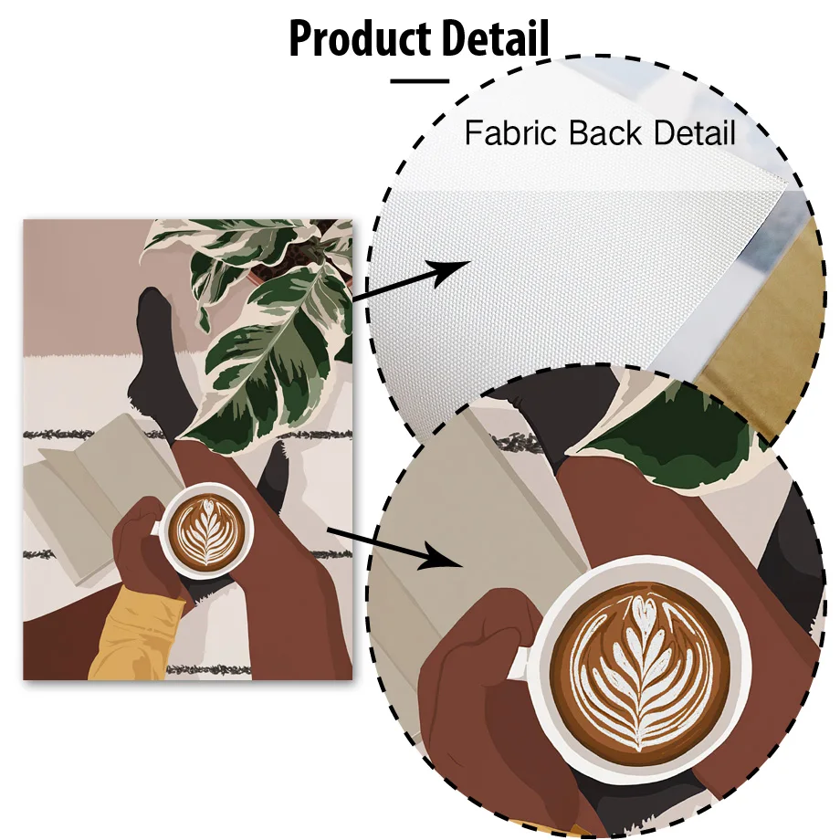 Абстрактная черная девушка чтение книги кофе Луна Искусство Холст Живопись