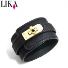 LIKA новый модный кожаный браслет с золотой пряжкой для женщин регулируемые браслеты широкий браслет обруча для женщин аксессуары