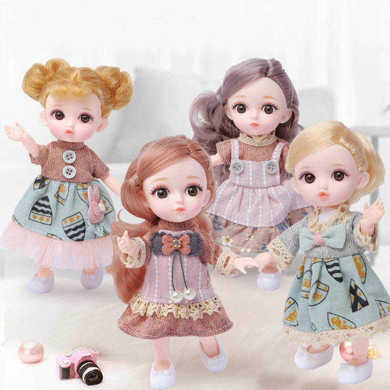 

16cm Bjd Doll 12 Moveable Joints 1/12 Girls Dress 3D Eyes Toy with Clothes Shoes Kids Toys for Girls Children Birthday Gift Suit