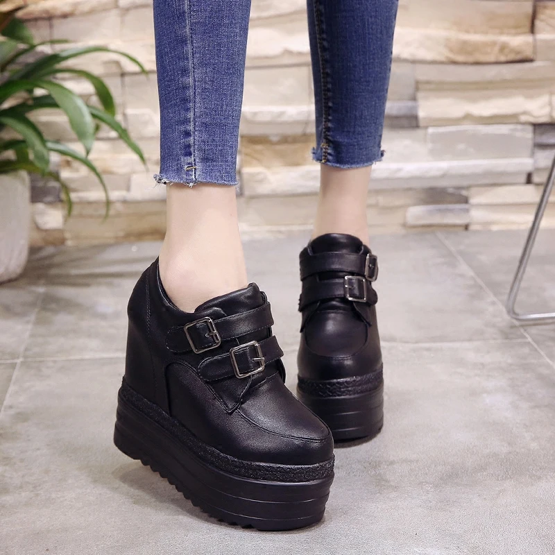 

2021 Autumn Woman Height Increasing High Heels Platform Shoes Women Breathable Sneakers High Top White Casual Shoes 13CM Heels