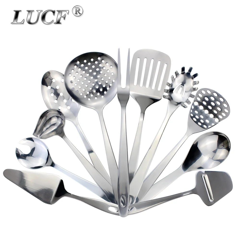 LUCF Stainless Steel Hanging Kitchenware Spoons/Ladle/Skimmer/Spatula/Masher/Meat Fork Cooking Tools Baking Utensils For Kitchen