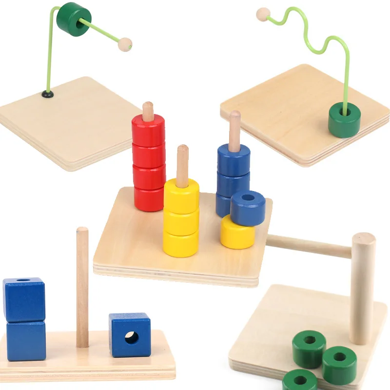 

Baby Montessori Sensory Toys Finger Exercise Geometric Sorting Stacker Educational Wooden Toys For Toddlers Juguetes C1944H