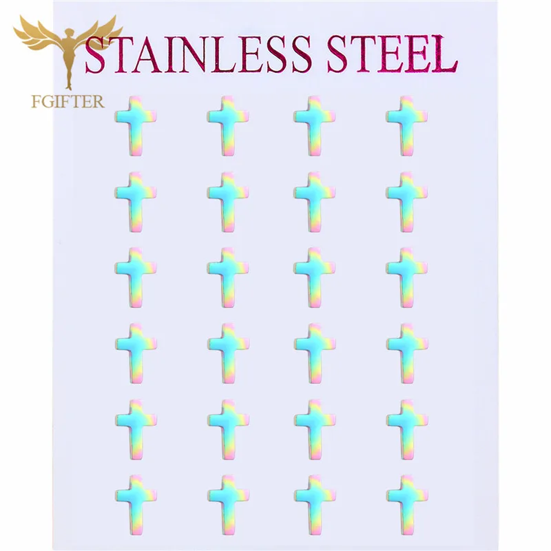 

Color Cross Stud Earrings Stainless Steel Waterproof Accessories Men and Women Hip-hop Rock Punk Unisex Jewelry Gifts