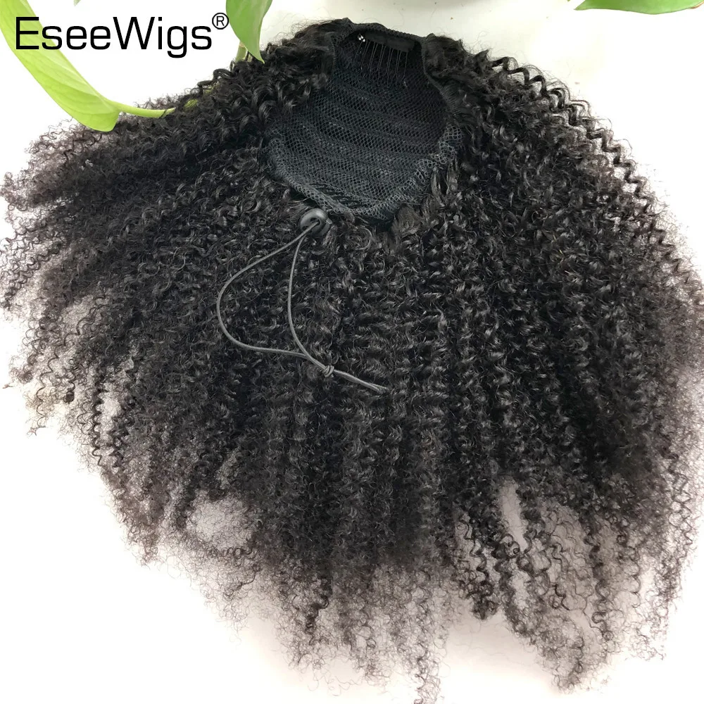 Купи Eseewigs 4B 4C Afro Kinky завитые человеческих волос хвостик для чернокожих женщин естественный цвет волос Remy 1 шт клип в Drawstring Ponytails за 1,735 рублей в магазине AliExpress