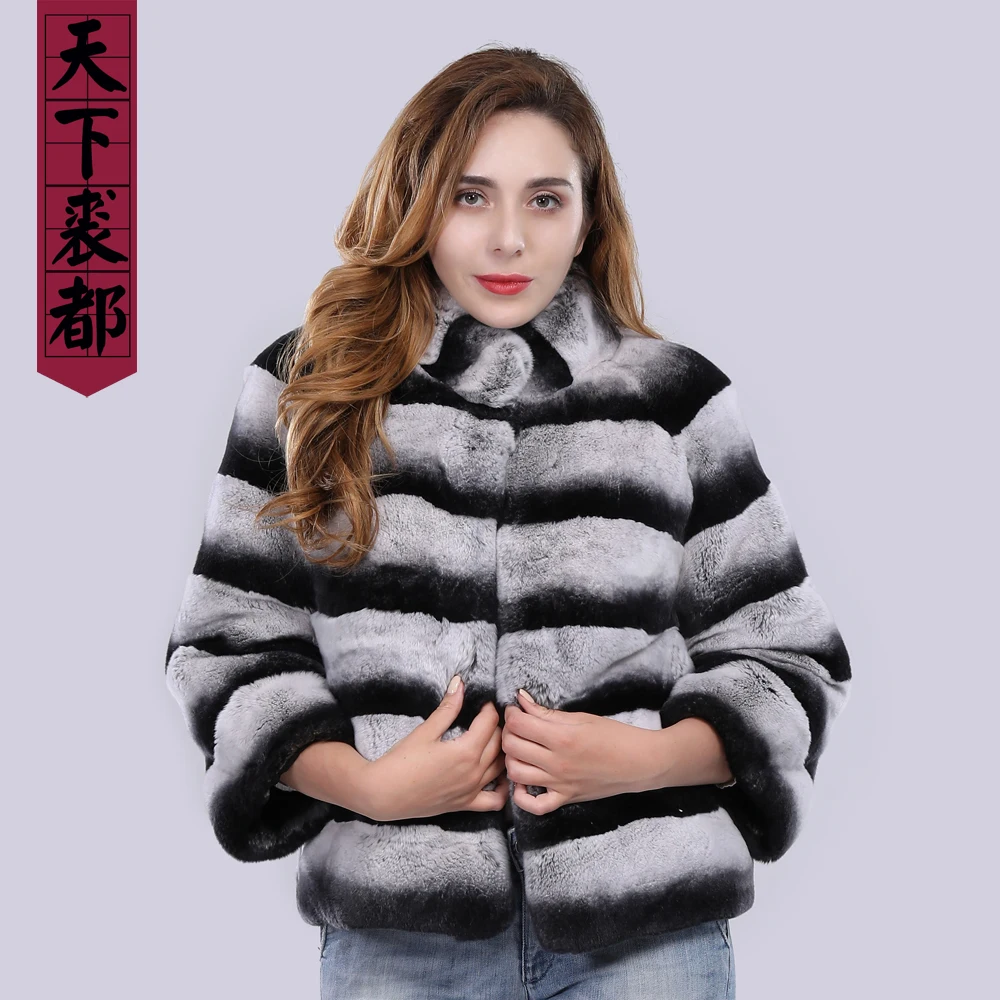 Роскошные для женщин натуральная кожа с мехом кролика пальто куртка из Шиншиллы