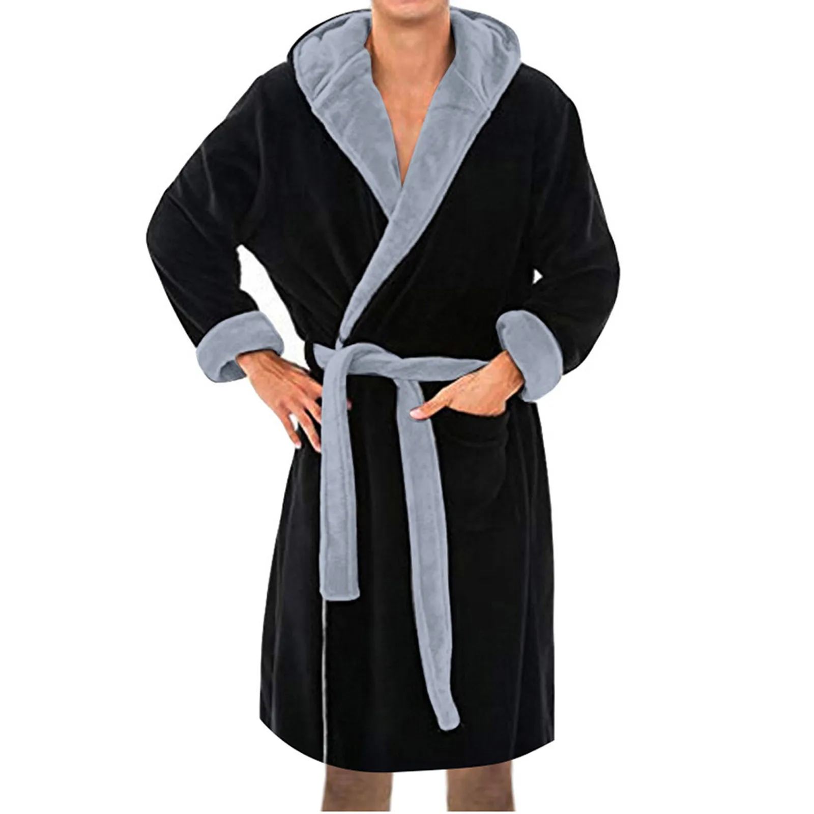 

Men's Winter Lengthened Plush Shawl Bathrobe Home Clothes Long Sleeve Robe Coat Bath Robe Peignoir Homme Flannel Robe 2021