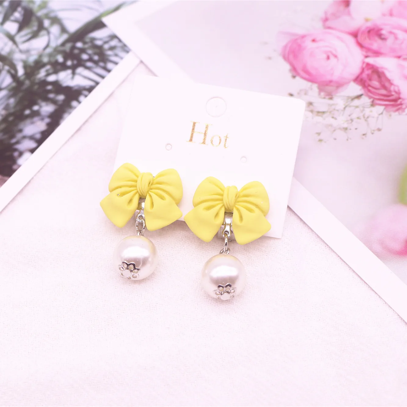 Детские милые серьги-клипсы с имитацией жемчуга и бантом из мультфильма
