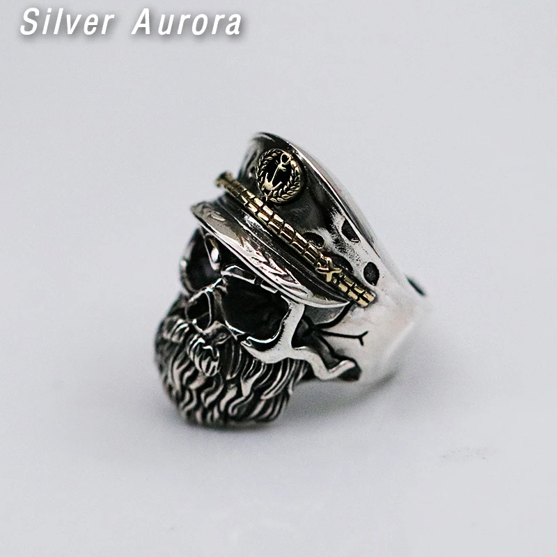 Твердые кольца из стерлингового серебра 925 пробы с черепом и бородой для мужчин