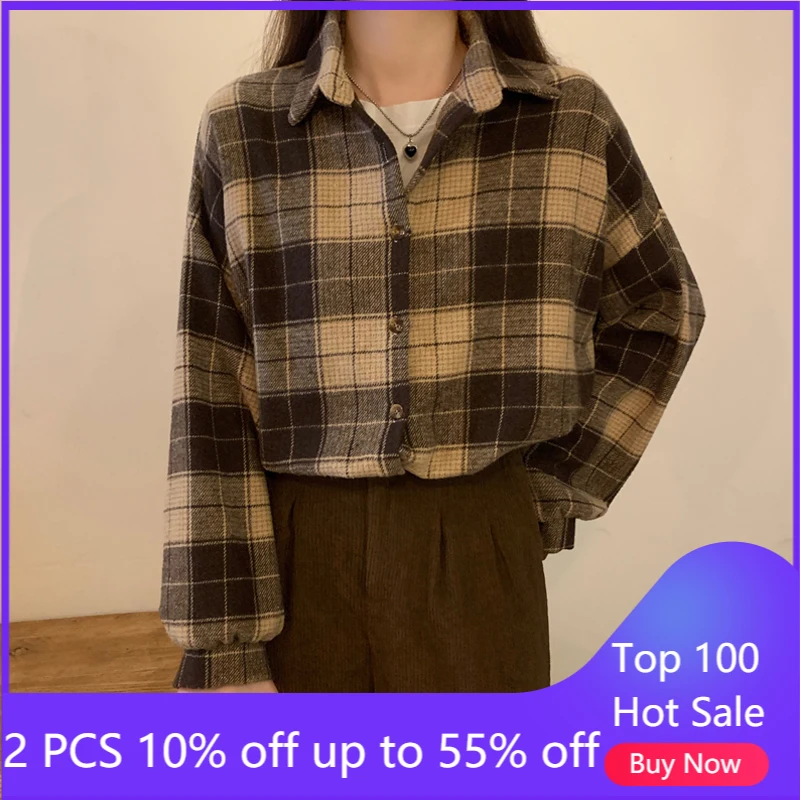 Женские рубашки в клетку сезон осень-зима 2021 толстые Свободные повседневные