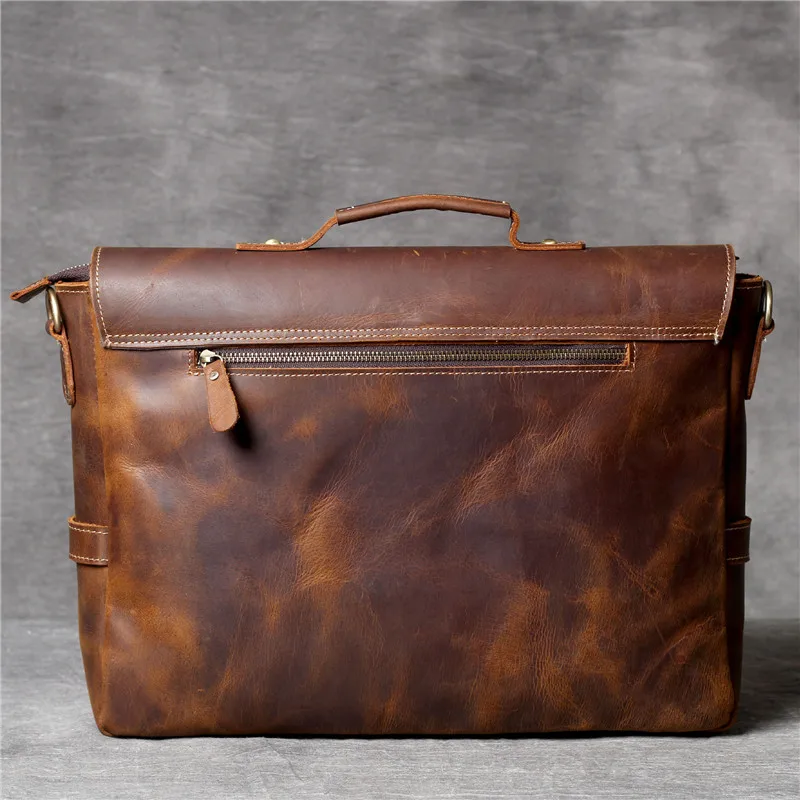 Simple retro men's genuine leather briefcase first layer cowhide brown handbag shoulder messenger bag business computer bag