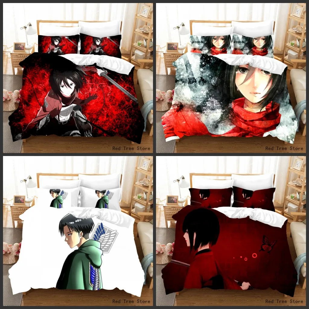 

Janpan Attack on Titan Duvet Cover Cartoon Anime Design Bedding Set for Kids Adult King Size 3d Print Quilt Bed Set Bed Linens