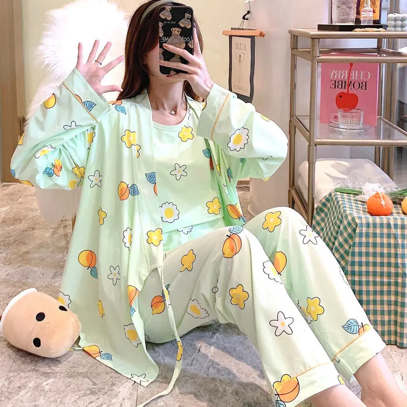 3Pcs Spring Autumn Cotton Pajamas for Postpartum Pregnant Women Breastfeeding Sweat-absorbent Thin Pajamas for Pregnant Women